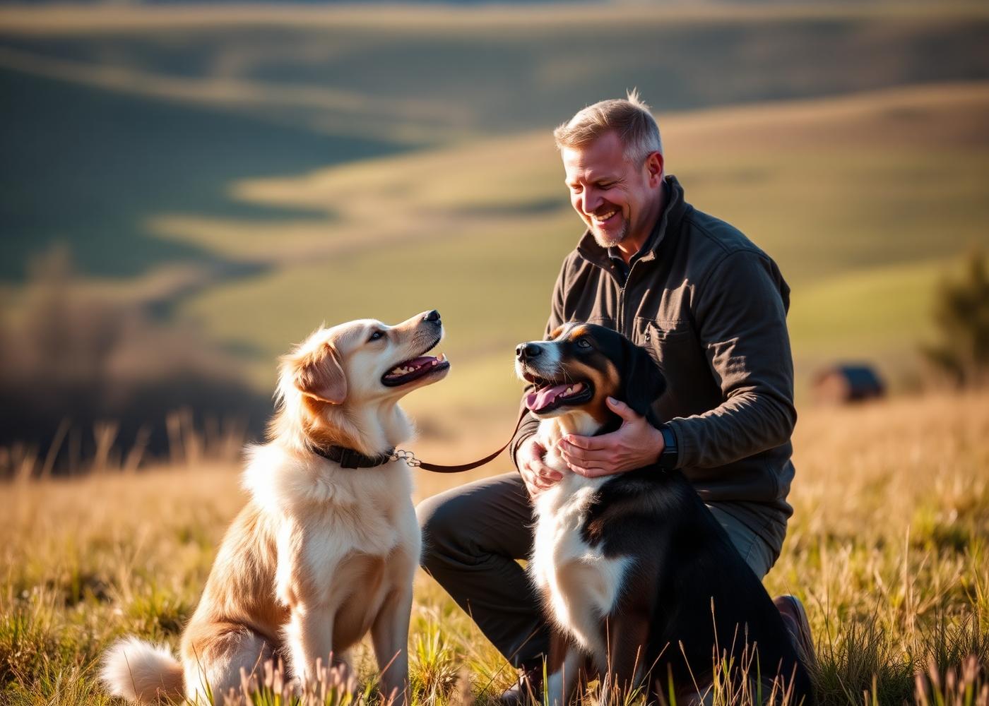 Hundetrainer mit zwei Hunden
